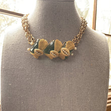 Load image into Gallery viewer, Vintage Avant Garde Gold Tone Brooch br Arnold Scaasi. Green Glass Stones Repurpose into a Necklace. - Scotch Street Vintage