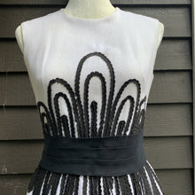 Load image into Gallery viewer, Vintage Black and White Cocktail Dress by Miss Elliette. Gorgeous Ribbon Detail. - Scotch Street Vintage