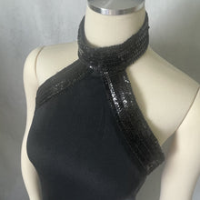 Load image into Gallery viewer, Vintage Black Evening Gown in Halter Style with Black Sequin Accents. Elegant Formal Dress. - Scotch Street Vintage