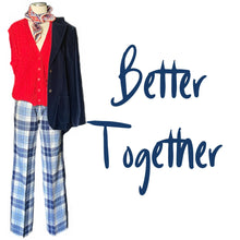Load image into Gallery viewer, Vintage Blue and Red Plaid Pants by Pendleton. Wool Slacks with Wide Legs. 1950s Preppy Chic Fashion. - Scotch Street Vintage