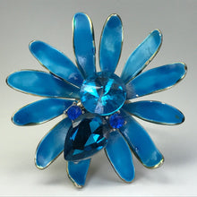 Load image into Gallery viewer, Vintage Blue Enamel Flower Ring. Upcycled Vintage Statement Ring. Blue Rhinestones. - Scotch Street Vintage