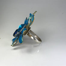 Load image into Gallery viewer, Vintage Blue Enamel Flower Ring. Upcycled Vintage Statement Ring. Blue Rhinestones. - Scotch Street Vintage
