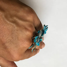 Load image into Gallery viewer, Vintage Blue Enamel Flower Ring. Upcycled Vintage Statement Ring. Blue Rhinestones. - Scotch Street Vintage