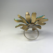 Load image into Gallery viewer, Vintage Blue Enamel Flower Ring. Upcycled Vintage Statement Ring. Blue Rhinestones. - Scotch Street Vintage