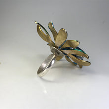 Load image into Gallery viewer, Vintage Blue Enamel Flower Ring. Upcycled Vintage Statement Ring. Blue Rhinestones. - Scotch Street Vintage