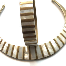 Load image into Gallery viewer, Vintage Brass and Mother of Pearl Collar Choker and Bangle Bracelet. - Scotch Street Vintage