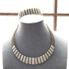 Load image into Gallery viewer, Vintage Brass and Mother of Pearl Collar Choker and Bangle Bracelet. - Scotch Street Vintage