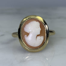 Load image into Gallery viewer, Vintage Carnelian Shell Cameo Ring in 10K Gold Setting. Hand Carved Shell Silhouette. Estate Jewelry - Scotch Street Vintage