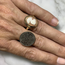 Load image into Gallery viewer, Vintage Carnelian Shell Cameo Ring in 10K Gold Setting. Hand Carved Shell Silhouette. Estate Jewelry - Scotch Street Vintage