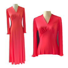 Load image into Gallery viewer, Vintage Coral Maxi Dress by Edith Flagg with Elegant Full Mini Pleat Arms. - Scotch Street Vintage