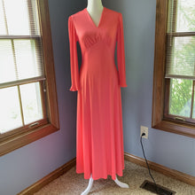 Load image into Gallery viewer, Vintage Coral Maxi Dress by Edith Flagg with Elegant Full Mini Pleat Arms. - Scotch Street Vintage