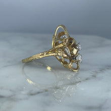 Load image into Gallery viewer, Vintage Diamond Cluster Ring with Old Hollywood Glamour. 14K Yellow Gold Setting with a Ribbon Design. - Scotch Street Vintage