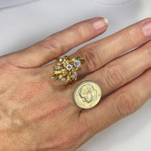 Load image into Gallery viewer, Vintage Diamond Cluster Ring with Old Hollywood Glamour. 14K Yellow Gold Setting with a Ribbon Design. - Scotch Street Vintage