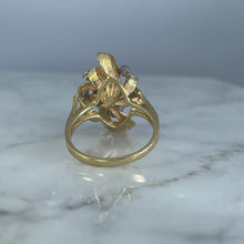 Load image into Gallery viewer, Vintage Diamond Cluster Ring with Old Hollywood Glamour. 14K Yellow Gold Setting with a Ribbon Design. - Scotch Street Vintage