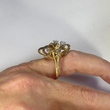 Load image into Gallery viewer, Vintage Diamond Cluster Ring with Old Hollywood Glamour. 14K Yellow Gold Setting with a Ribbon Design. - Scotch Street Vintage