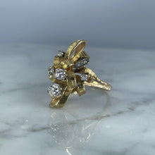 Load image into Gallery viewer, Vintage Diamond Cluster Ring with Old Hollywood Glamour. 14K Yellow Gold Setting with a Ribbon Design. - Scotch Street Vintage