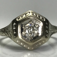 Load image into Gallery viewer, Vintage Diamond Engagement Ring. 14K Gold Filigree Setting. April Birthstone. 10 Year Anniversary. - Scotch Street Vintage