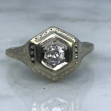 Load image into Gallery viewer, Vintage Diamond Engagement Ring. 14K Gold Filigree Setting. April Birthstone. 10 Year Anniversary. - Scotch Street Vintage