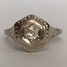 Load image into Gallery viewer, Vintage Diamond Engagement Ring. 14K Gold Filigree Setting. April Birthstone. 10 Year Anniversary. - Scotch Street Vintage