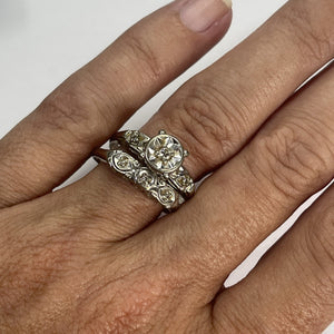Vintage Diamond Engagement Ring and Wedding Band Bridal Set in 14K White Gold. Affordable Estate Jewelry. - Scotch Street Vintage