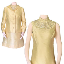 Load image into Gallery viewer, Vintage Dress and Jacket in Yellow with a Jewelled Collar by Jack Bryan. Mother of the Bride Wedding Attire. - Scotch Street Vintage