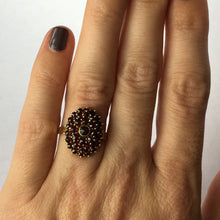 Load image into Gallery viewer, Vintage Garnet Cluster Ring in 14k Yellow Gold. January Birthstone. 2 Year Anniversary Gift. - Scotch Street Vintage