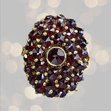 Load image into Gallery viewer, Vintage Garnet Cluster Ring in 14k Yellow Gold. January Birthstone. 2 Year Anniversary Gift. - Scotch Street Vintage