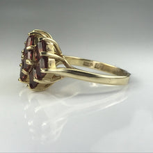 Load image into Gallery viewer, Vintage Garnet Cluster Ring in a 10k Yellow Gold Setting. January Birthstone. 2 Year Anniversary. - Scotch Street Vintage