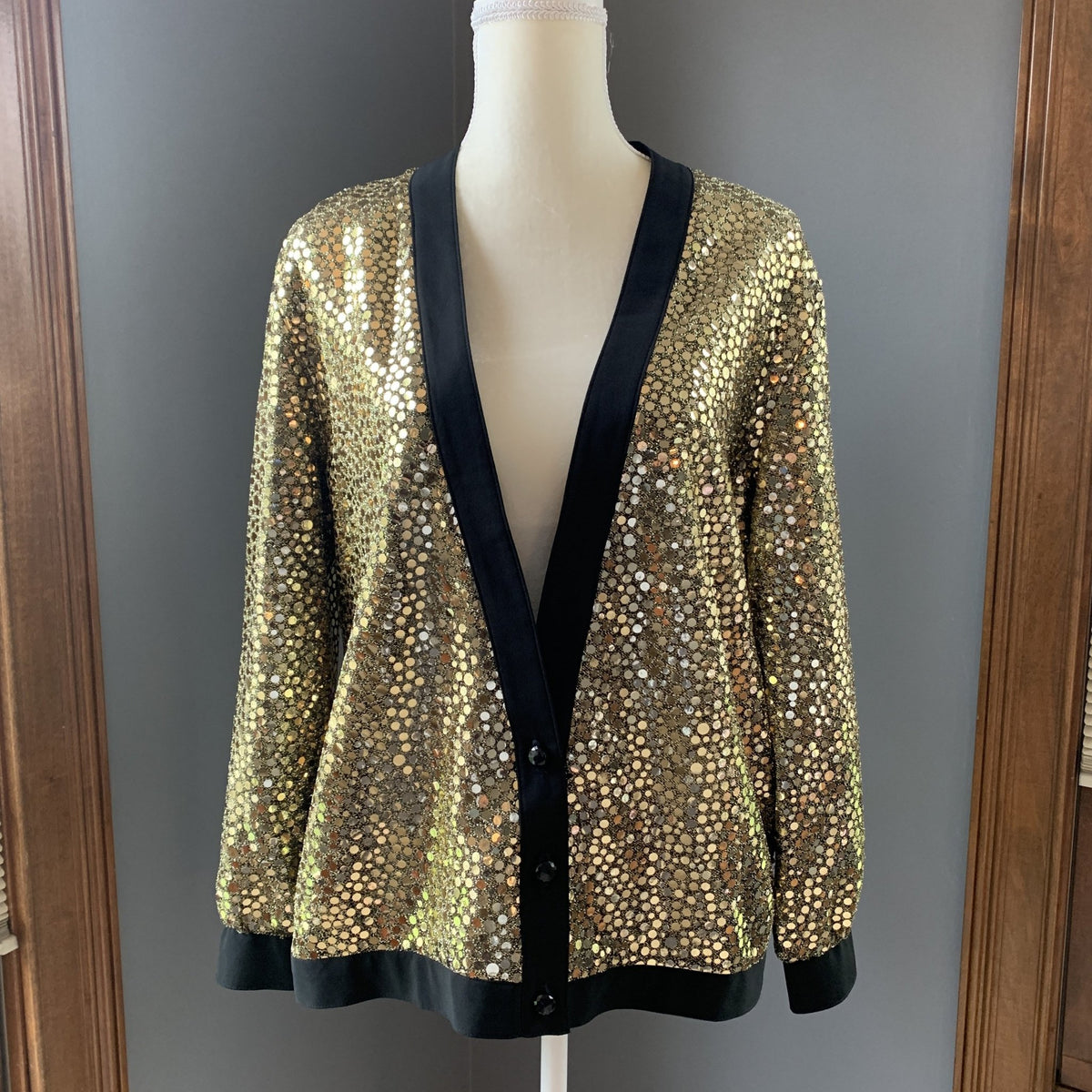 Vintage Gold Sequin Cardigan or Jacket by Edith Flagg's Three Flaggs V Vintage Gold Sequin Cardigan or Jacket by Edith Flagg's Three Flaggs V
