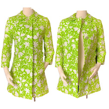 Load image into Gallery viewer, Vintage Green and White Spring Coat from Saks Fifth Avenue. Butterfly and Floral Design. - Scotch Street Vintage