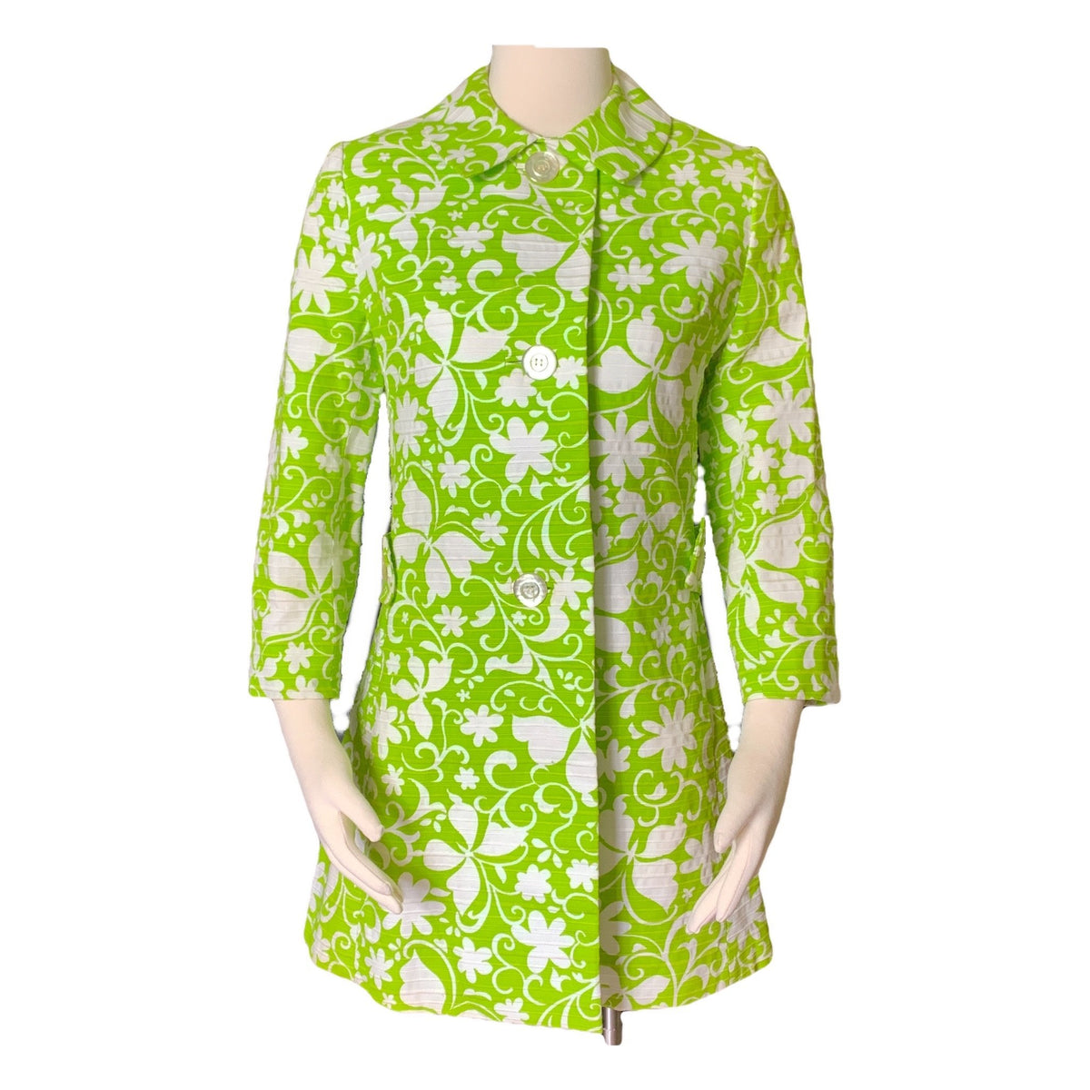 Vintage Green and White Spring Coat from Saks Fifth Avenue. Butterfly