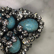 Load image into Gallery viewer, Vintage Hattie Carnegie Brooch. Rhinestone and Faux Turquoise Eggs in the Nest Brooch. - Scotch Street Vintage