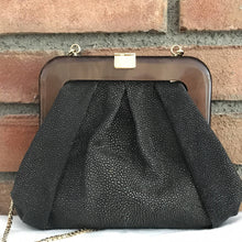 Load image into Gallery viewer, Vintage Judith Leiber Black Leather Evening Bag / Clutch. Gold Trim. Original Dust Bag and Box. - Scotch Street Vintage