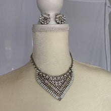 Load image into Gallery viewer, Vintage Milk Glass and Rhinestone Necklace and Earring Set by Hattie Carnegie. Wedding Jewelry! - Scotch Street Vintage