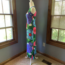 Load image into Gallery viewer, Vintage Mod Colorful Floral Dress for Saks Fifth Avenue. Green with Pink, Purple and Blue Flowers. - Scotch Street Vintage
