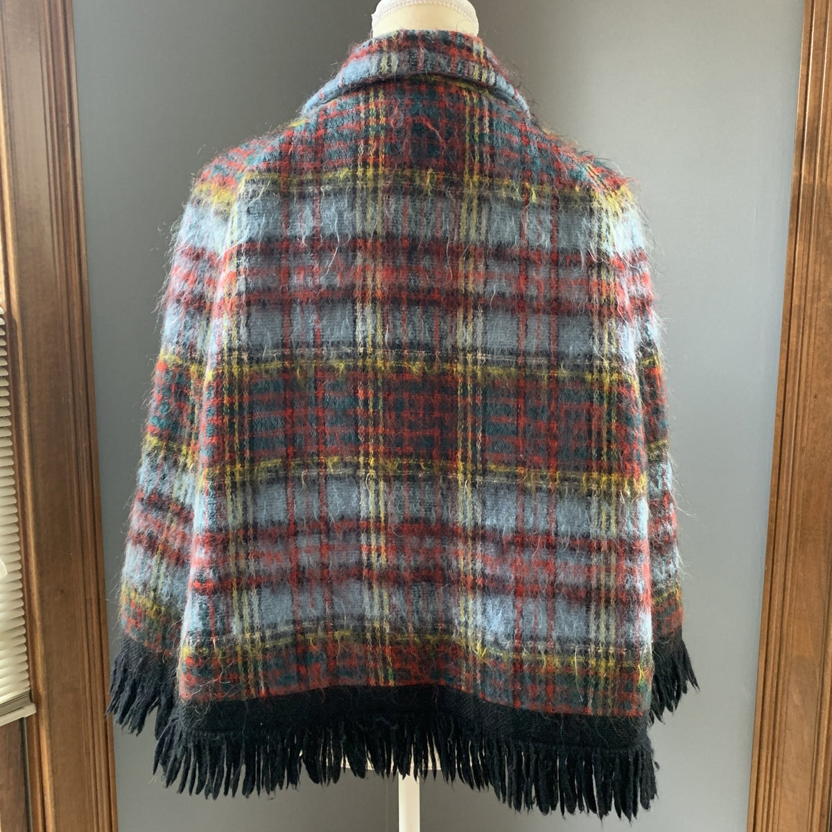 Vintage Mohair Wool Poncho or Jacket in Blue and Red Plaid from ...