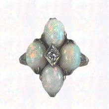 Load image into Gallery viewer, Vintage Opal and Diamond Statement Ring set in Yellow Gold. October Birthstone. 1950s Estate Jewelry - Scotch Street Vintage