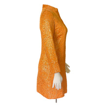 Load image into Gallery viewer, Vintage Orange Metallic Mini Dress. Perfect Party GoGo Dress with Gold Embroidery and Kimono Styling. - Scotch Street Vintage