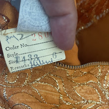 Load image into Gallery viewer, Vintage Orange Metallic Mini Dress. Perfect Party GoGo Dress with Gold Embroidery and Kimono Styling. - Scotch Street Vintage