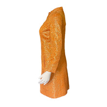 Load image into Gallery viewer, Vintage Orange Metallic Mini Dress. Perfect Party GoGo Dress with Gold Embroidery and Kimono Styling. - Scotch Street Vintage