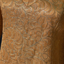 Load image into Gallery viewer, Vintage Orange Metallic Mini Dress. Perfect Party GoGo Dress with Gold Embroidery and Kimono Styling. - Scotch Street Vintage
