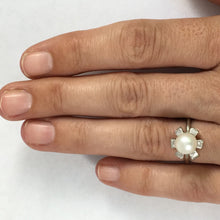Load image into Gallery viewer, Vintage Pearl Art Nouveau Flower Ring. 10K White Gold. June Birthstone. 4th Anniversary Gift. - Scotch Street Vintage