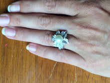 Load image into Gallery viewer, Vintage Pearl Art Nouveau Flower Ring. 14K White Gold. June Birthstone. 4th Anniversary. - Scotch Street Vintage