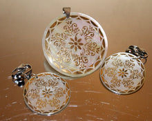 Load image into Gallery viewer, Vintage Pendent and Earrings in Mother of Pearl and Gold. Vintage Jewelry. Clipon Earrings - Scotch Street Vintage