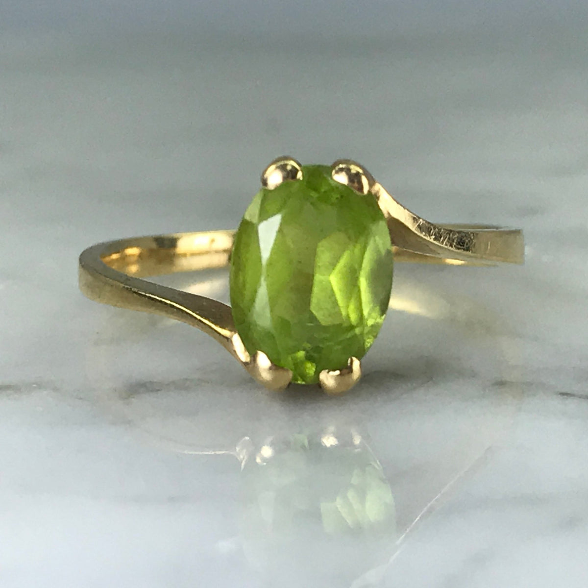 Yellow Gold Peridot Engagement Ring Peridot Ring Vintage Peridot