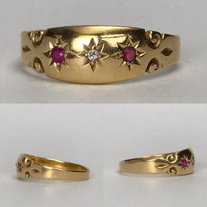 Vintage Ruby Diamond Ring in 18K Yellow Gold. July Birthstone. 15th Anniversary. 1901. Size 7 3/4 - Scotch Street Vintage