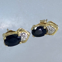 Load image into Gallery viewer, Vintage Sapphire and Diamond Earrings. 10k Solid Yellow Gold. September Birthstone. - Scotch Street Vintage