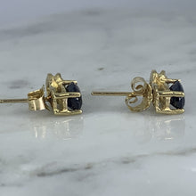 Load image into Gallery viewer, Vintage Sapphire and Diamond Earrings. 10k Solid Yellow Gold. September Birthstone. - Scotch Street Vintage