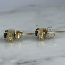 Load image into Gallery viewer, Vintage Sapphire and Diamond Earrings. 10k Solid Yellow Gold. September Birthstone. - Scotch Street Vintage