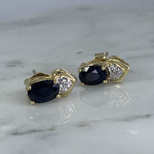 Load image into Gallery viewer, Vintage Sapphire and Diamond Earrings. 10k Solid Yellow Gold. September Birthstone. - Scotch Street Vintage